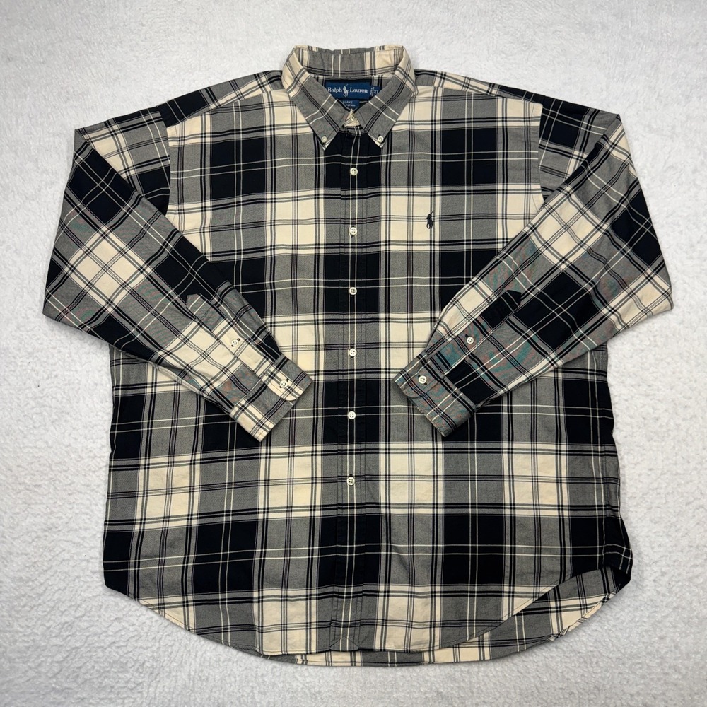 Polo Ralph Lauren‎ Blake Button Down Long Sleeve Plaid Shirt Black Tan Men's XL